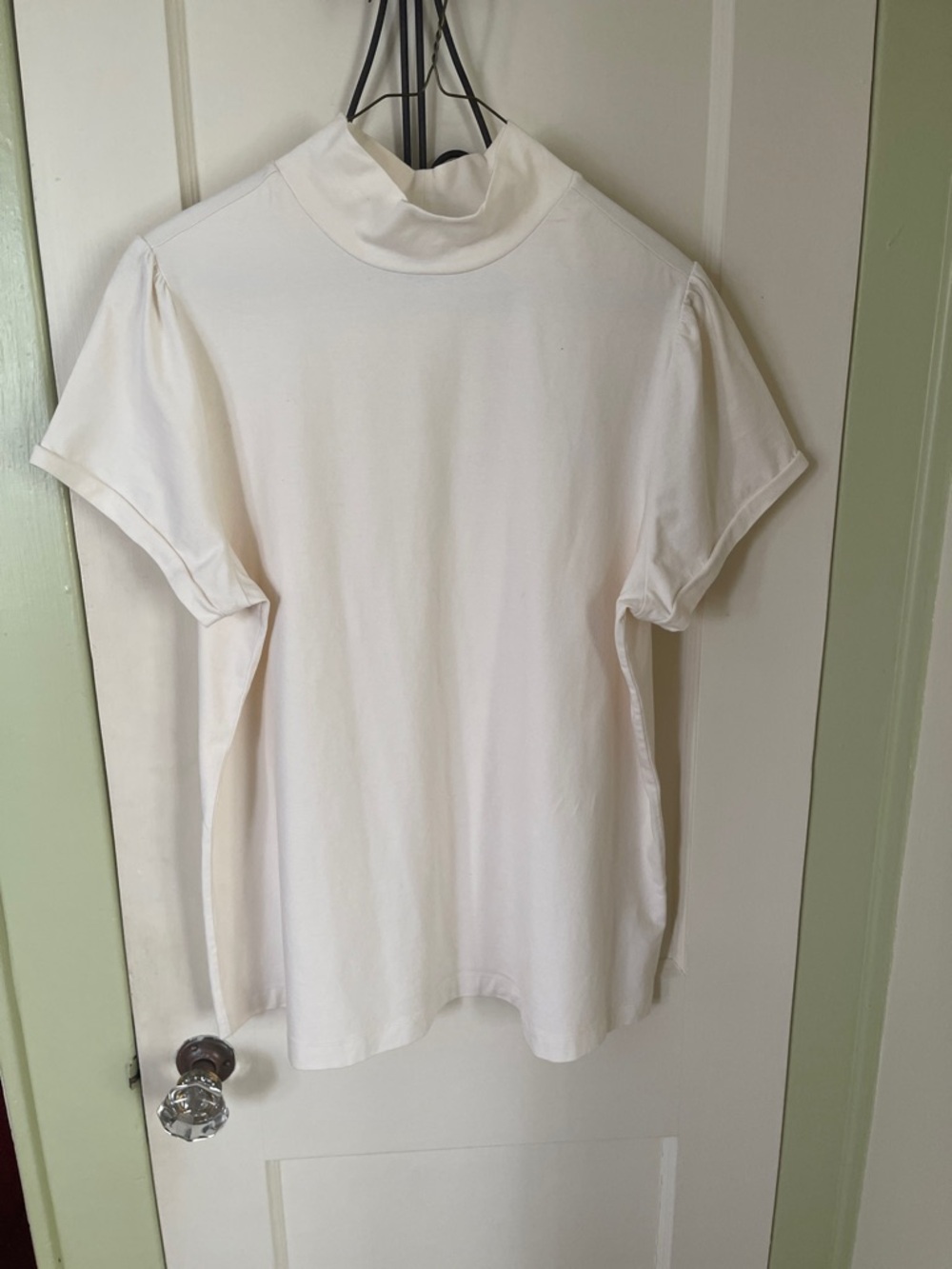 Fashion Bug Cream Short Sleeve Mock Neck Top